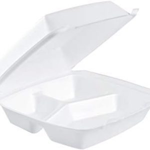 DART 85HT3R Med Perforated 3 Comp Foam Hinged Container, 8.5 Inches (Case of 200), original version,White